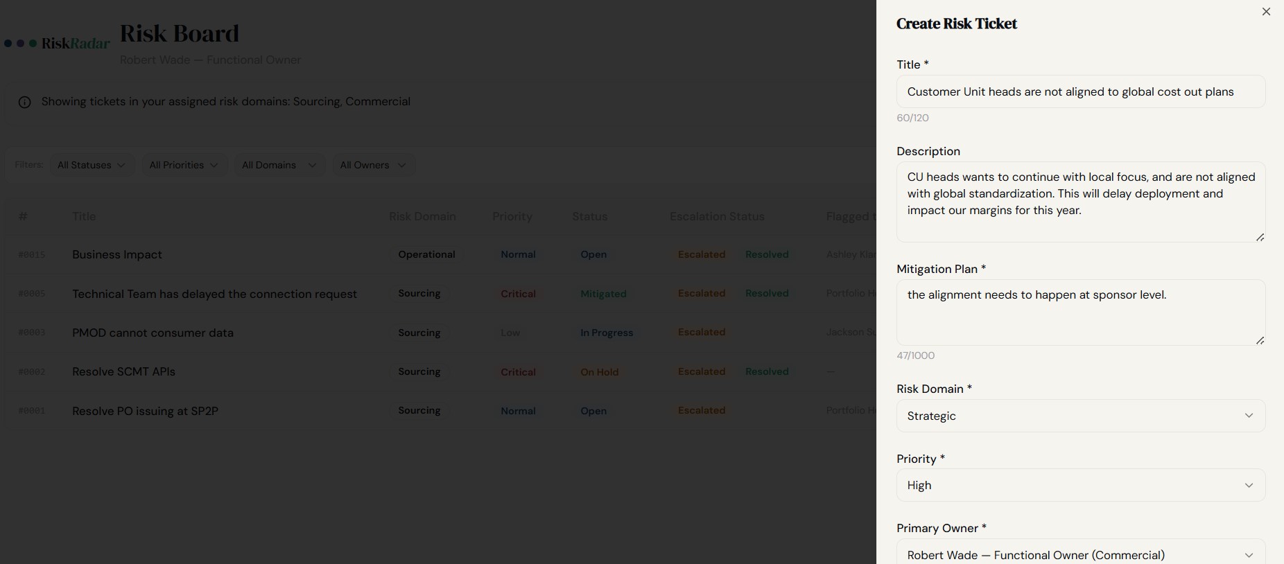Risk Radar — programme driver view
