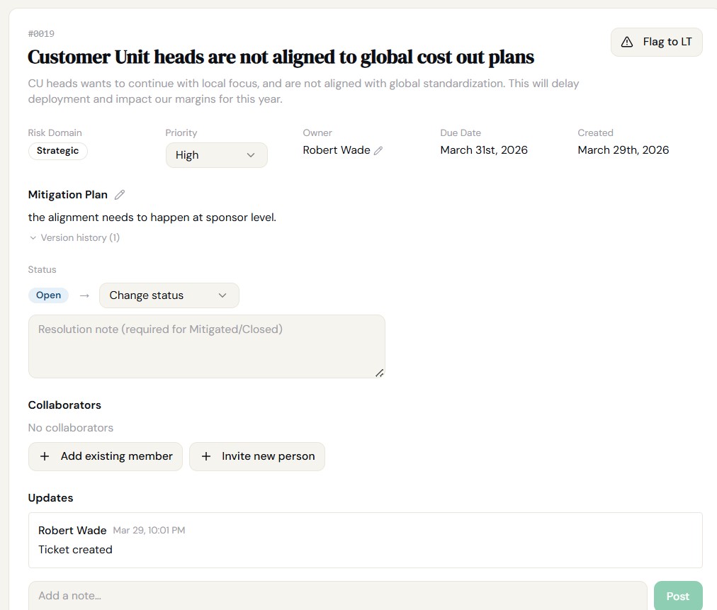 Risk Radar — ticket detail view